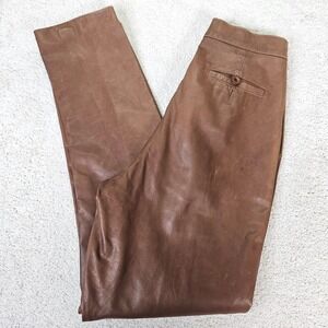 Vintage Comint Leather High-Waist Retro Tapered Leg Riding Pants Lined Pleats